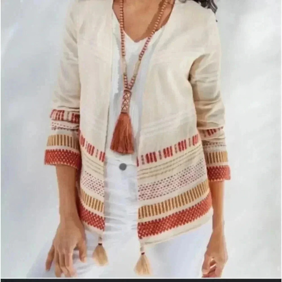 Soft Surroundings Cardigan Women’s Large Juliet Woven Tassel Topper - Picture 1 of 7